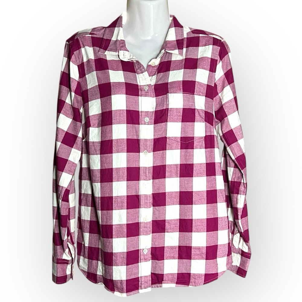 J.Crew Flannel‎ Button Down Raspberry Pink White Plaid Size Small Country